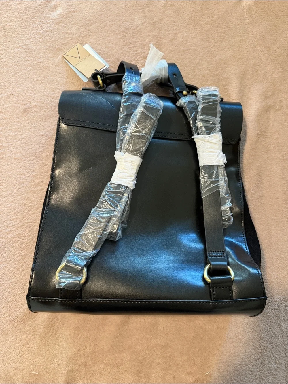 Kelsi Dagger Black Assembly Leather Backpack with Gold-Tone Lock